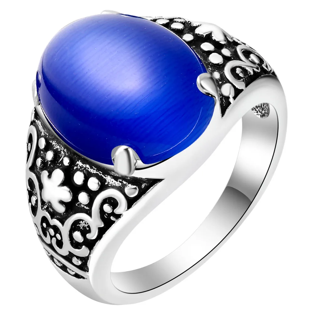 Silver Plated Large White Red Green Blue Simulated Gemstone Rings for Women Costume Jewelry