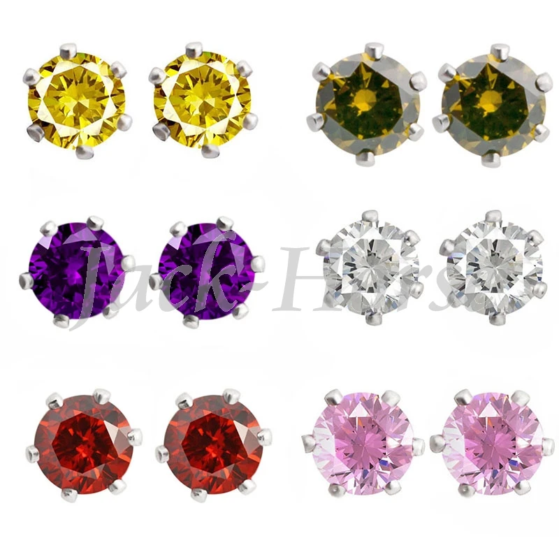 

New arrival fashion design women's Stainless Steel Round Clear Cubic Zirconia Rhinestone Stud Earring (6 Pairs)