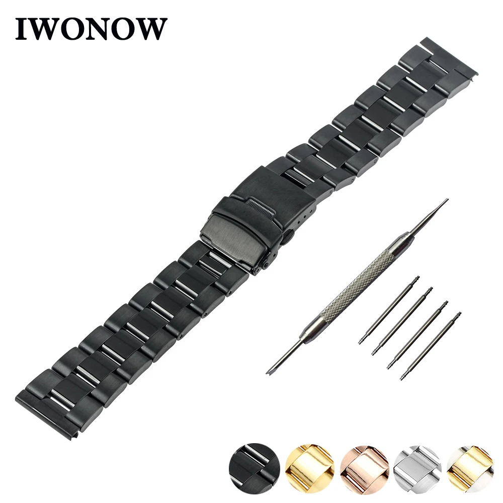 

Stainless Steel Watch Band 18mm 20mm 22mm 24mm for Jacques Lemans Safety Buckle Watchband Strap Wrist Belt Bracelet Black Silver