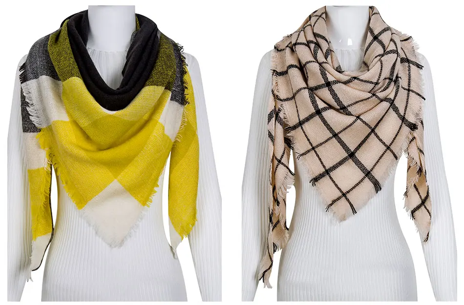 Модный зимний шарф для женщин, теплый клетчатый треугольный шарф для девочек, мягкий женский шарф, роскошная теплая шаль, женские пашмины Шарфы