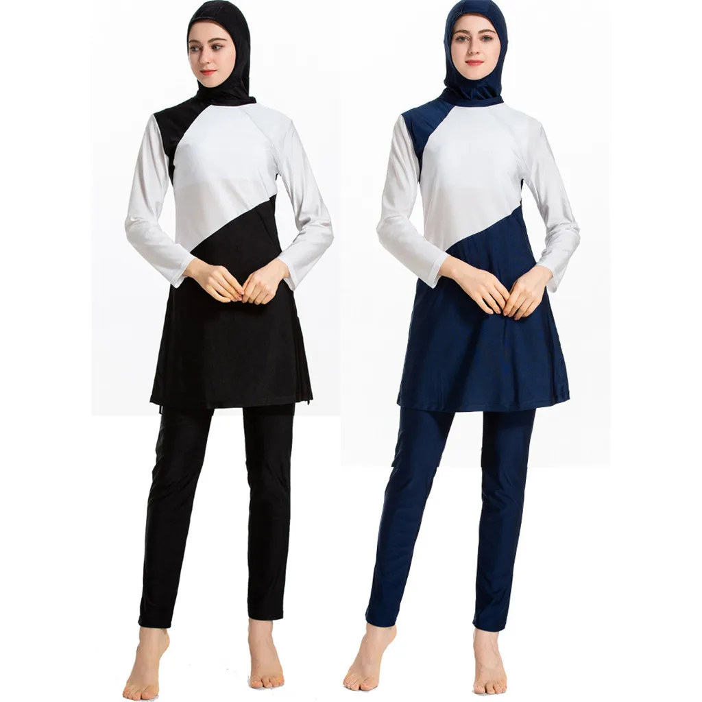 

CHAMSGEND Muslim conservative ladies swimsuit with hood elegant temperament was thin beachwear with cap three-piece swimsuit