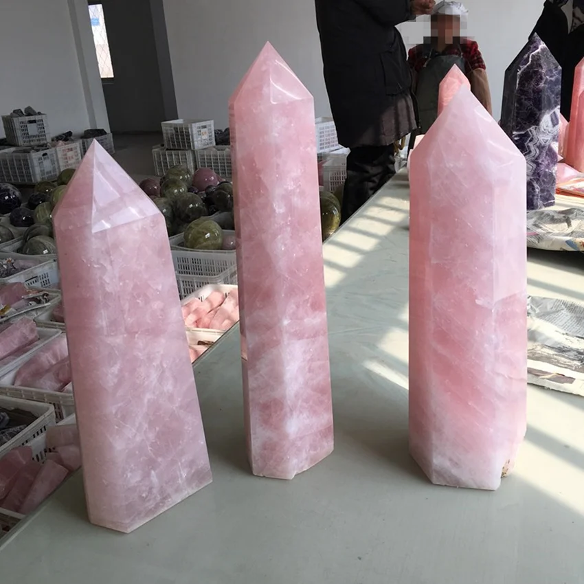 Tanie Big size natural rose kryształ różdżka czakry kryształ kwarcowy kamień obelisk różdżka piont reiki kryształy terapeutyczne jak na prezent