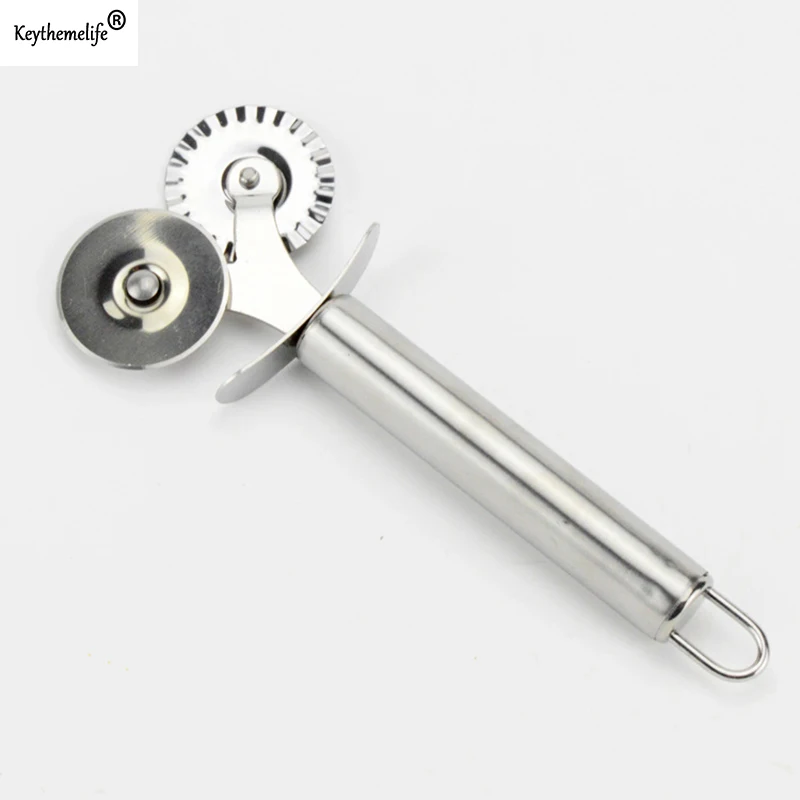 

Stainless Steel Double Roller Pizza Knife Cutter Pastry Pasta Dough Crimper Round Hob Lace Wheel Kitchen Cutting Tools