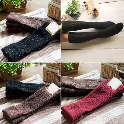 Hot Women's Fashion Turn Up Rib Dot Wool Blend Long Knee High Winter Warm Boot Socks 1PQS 22MQ