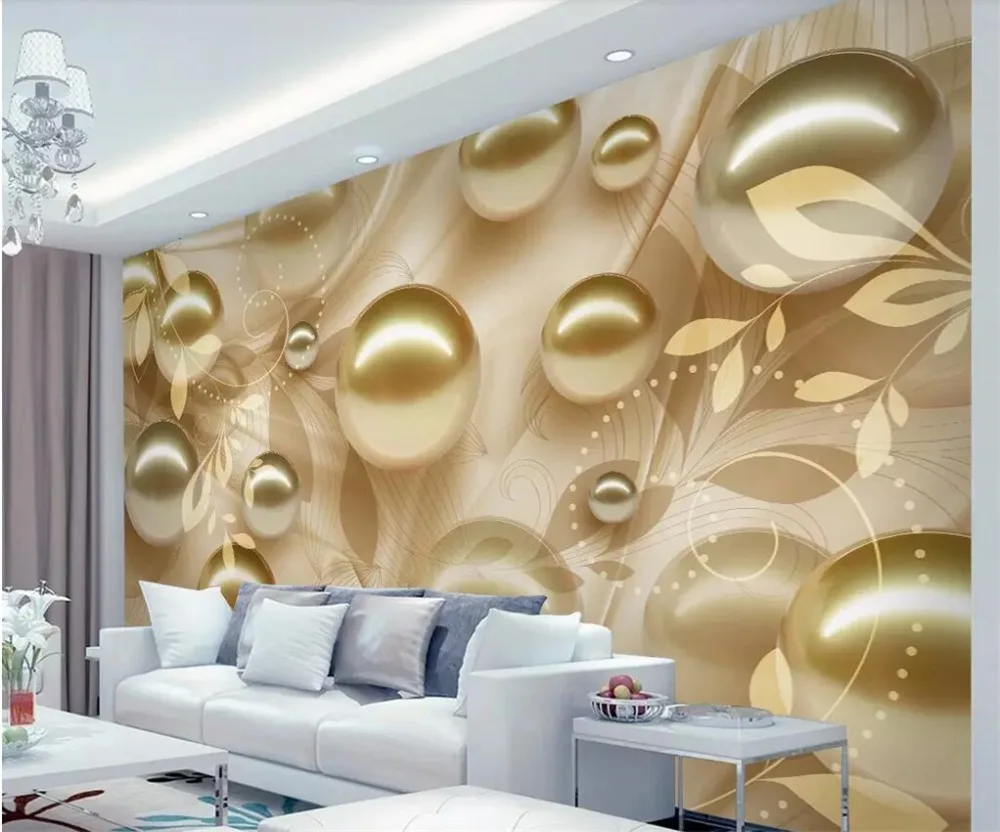 

beibehang Custom wallpaper fashion 3d photo mural golden pearl beautiful pattern stereo TV background wall paper papel de parede
