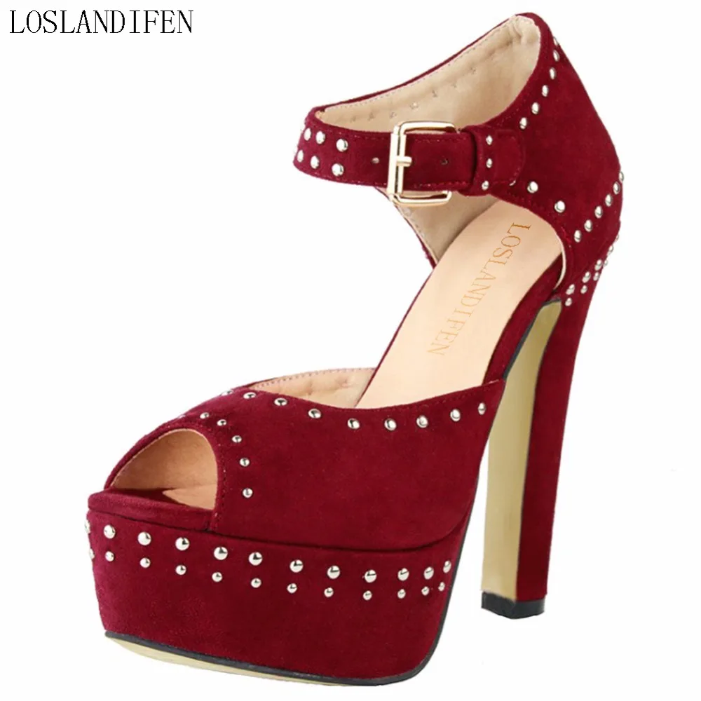 

Women Ladies Handcrafted Thick High Heel Sandals Metals Dots Deco Peep-toe Summer Simple Dailywear Fashion Shoes XD502