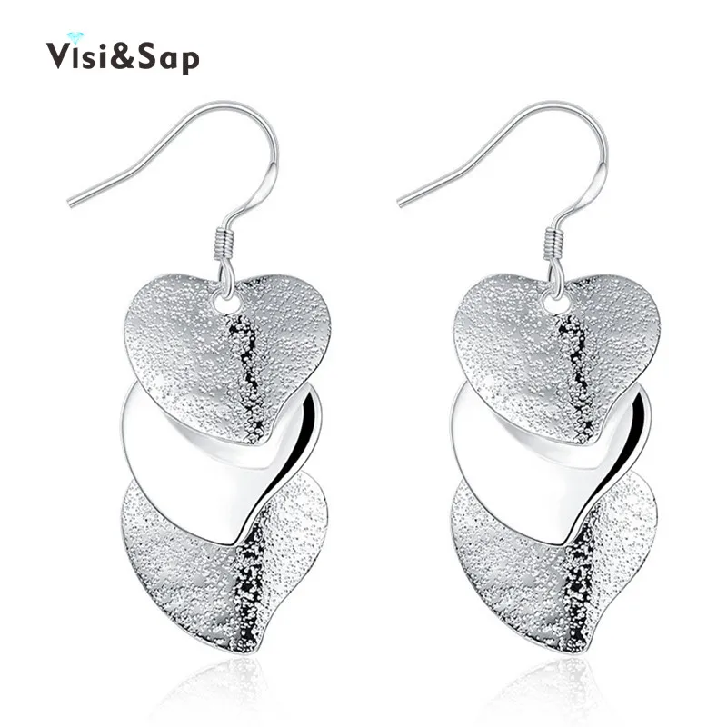 

Visisap Cute Large Metal Frosted Smooth Love Hearts Drop Earrings For Women Fashion Jewelry Dangle Earring Lovers Gifts VLCE191