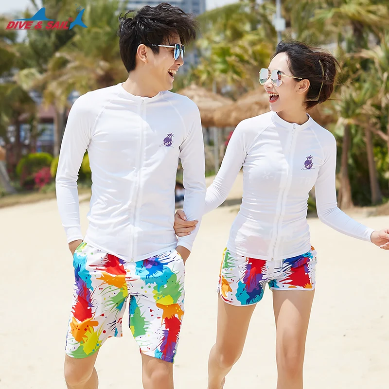 

UPF 50+ Sun Protection Swim Shirt Trunks Bra Rashguards Men Women Matching Couples Long Sleeve Zip Rash Guards Set Of 2-3 Pieces