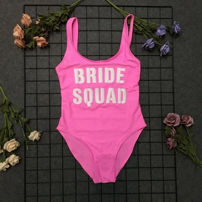 Отряд "невеста" с принтом, сдельный купальник, сексуальные стринги, купальник для женщин, с высоким вырезом, розовый, купальный костюм, открытая спина, черный, пляжный, монокини, боди - Цвет: White word - pink
