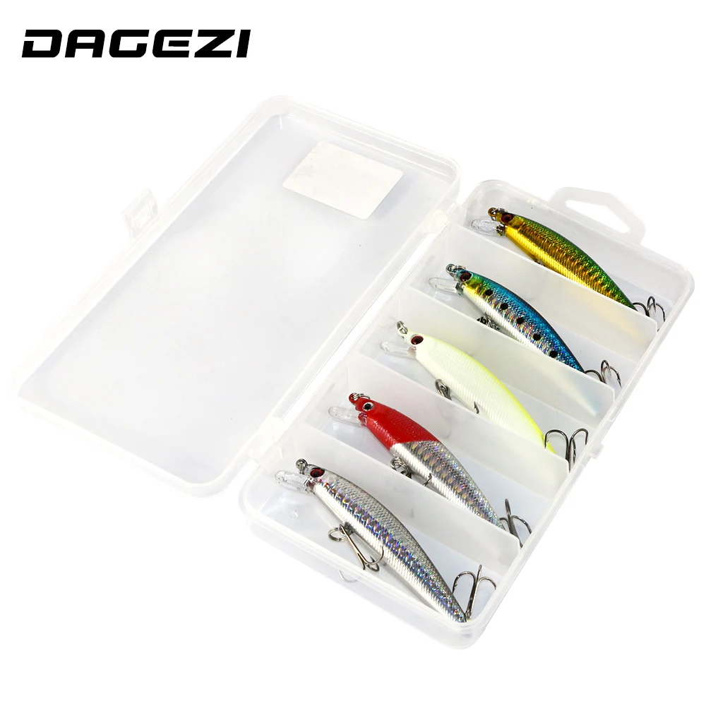 

DAGEZI lure set 3D Eyes Fishing Lures with box Minnow 5pcs/lot fishing bait 8.5cm/7g Luminous Long Fishing Tackle