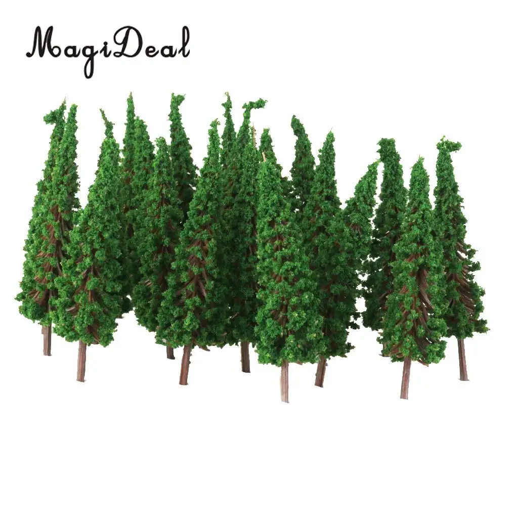 MagiDeal High Simulation 50Pcs/Lot 1/100 Scale Pagoda Trees Model Train Railroad Scenery for House Garden Park Greenery Decor
