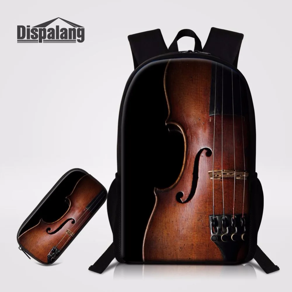 Dispalang Fashion Backpack 2 PCS/Set Pencil Case Cosmetic Violin Print Teenager Backpacks Kids School Bag Casual Bookbag Daypack | Багаж и