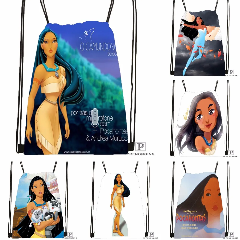 Custom Pocahontas Drawstring Backpack Bag Cute Daypack Kids Satchel Black Back 31x40cm 180531 02 12