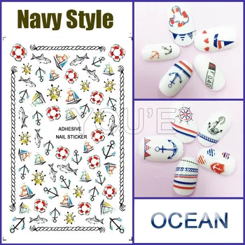 

3D Ocean Nail Art Stickers Decoration Back Glue Adhesive Decal DIY Navy Style Nail Sticker Manicure shell Fish Nails Art Design