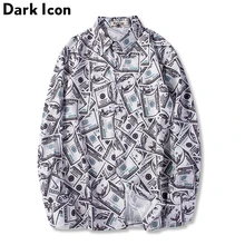 Темно-икона доллар США полная печать мужские рубашки 2018New хип-хоп рубашка мужская с длинным рукавом Повседневные рубашки для мужчин Уличная одежда мужская одежда
