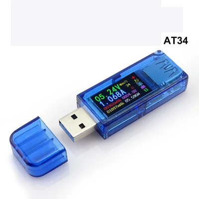 AT34 USB 3,0 цветной ЖК-тестер напряжения тока ЖК-дисплей USB зарядное устройство Тестер измеритель мощности Детектор мобильного аккумулятора - Цвет: AT34