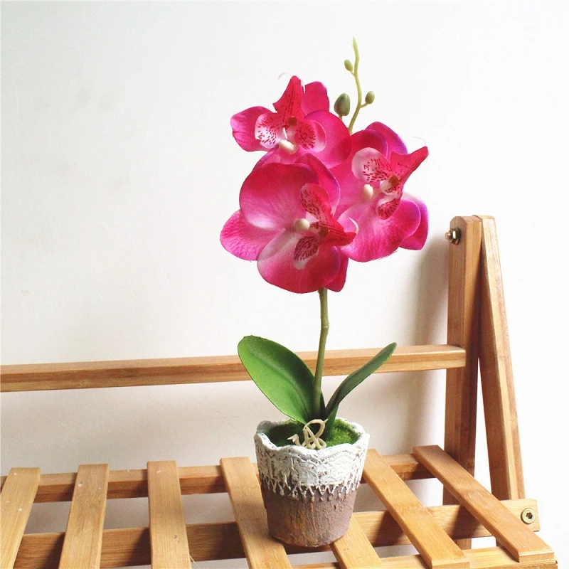 1Set Artificial Bonsai Silk Butterfly Orchid Simulation plant Cement pots decorative flowers set for Home Wedding Decoration