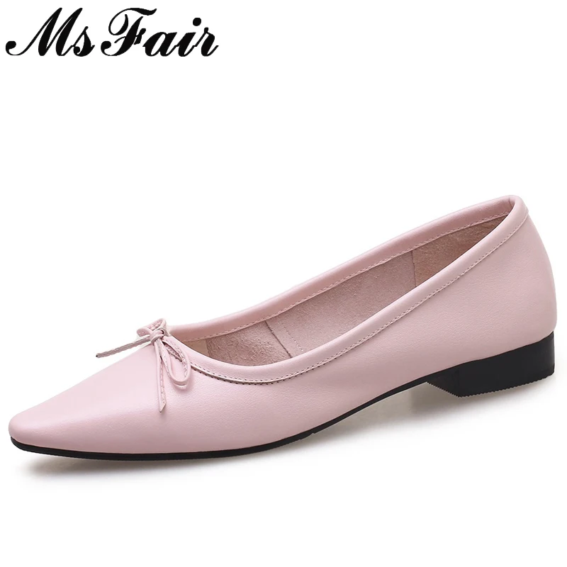 

MsFair Square Toe Square heel Women Pumps Casual Fashion Butterfly-knot Low Heel Pumps Women Shoes Shallow Women Leather Shoes