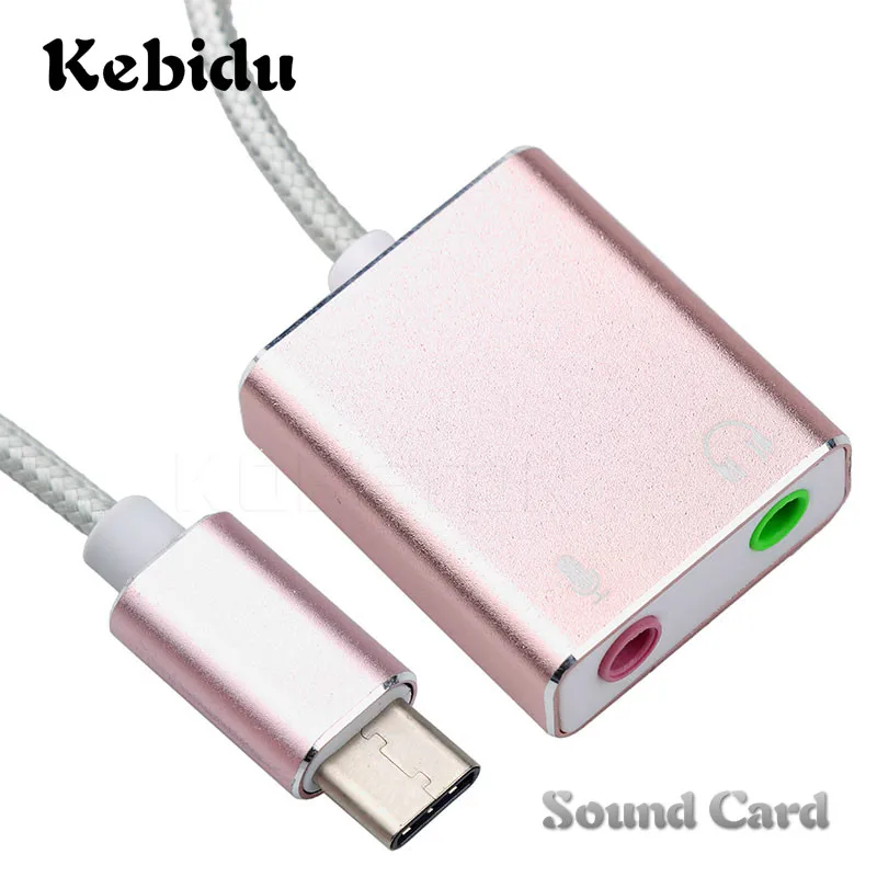 Kebidu 3.5mm USB Type C External Sound Card 7.1 Type C Adapter Audio