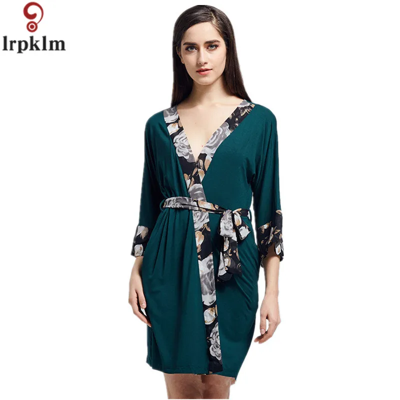 Robes For Women Bathrobe Women's Print Color Full Sleeve Waffle Cotton Sleep Lounge Robes Peignoir Femme Modal Robe SY646