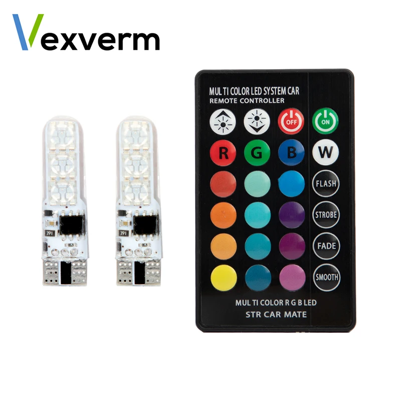 Vexverm T10 RGB W5W светодиодный Габаритные фонари для автомобиля 194 168 лампа дистанционная ширина Внутреннее освещение для чтения тормоза Купол Лицензия огни