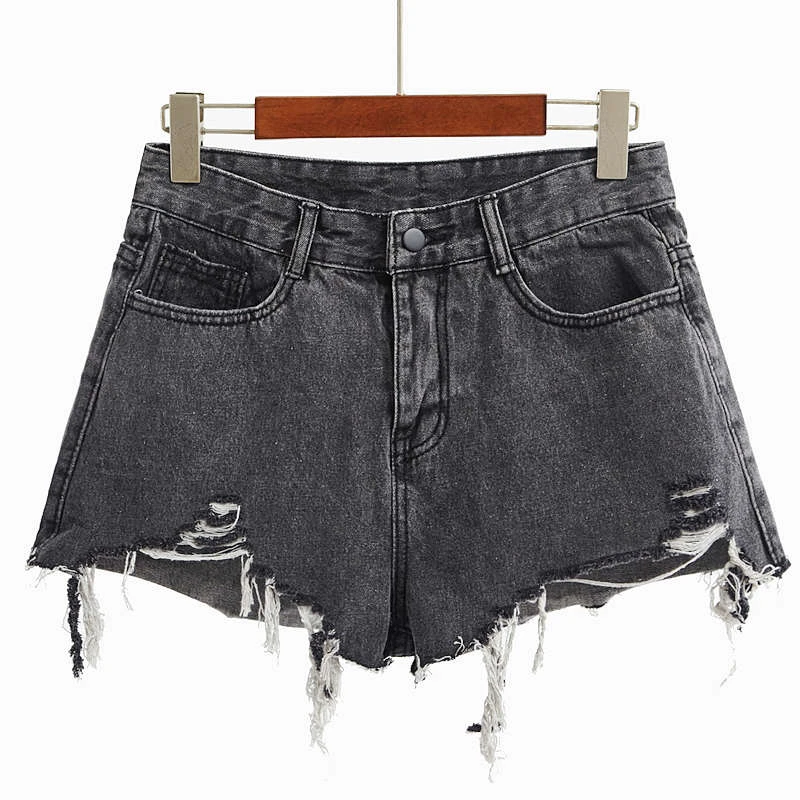 2018 gris alta cintura Pantalones mujeres irregular Denim Pantalones cortos sexy vintage agujero rasgado corto Vaqueros verano Playa Mujeres Pantalones cortos C4237|denim shorts vintage|waist shortshigh waist shorts -