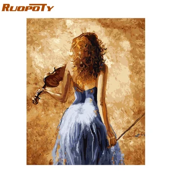 

RUOPOTY Frame Violin Womem DIY Painting By Numbers Modern Wall Calligraphy Painting Acrylic Coloring By Number For Home Decor