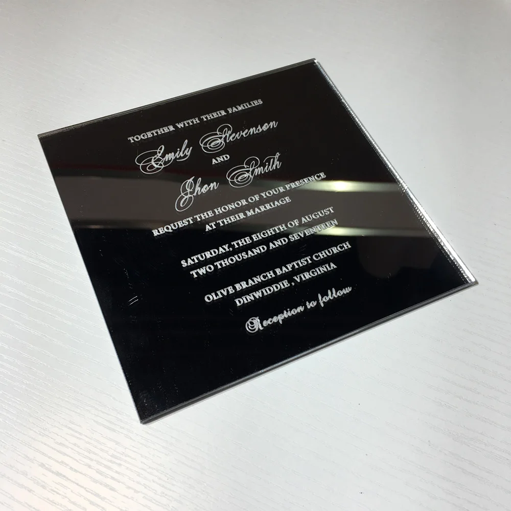  Customized sample for 150*150MM silver mirror acrylic wedding invitation card - 32856334097