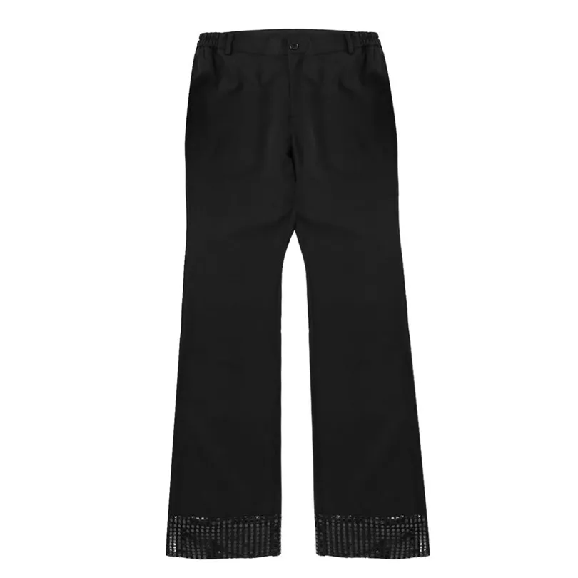 Adult Mens Disco Pants with Sequin Cuff Bell Bottoms Ballroom Dancewear Flared Trousers Male Modern dance bell-bottom trousers
