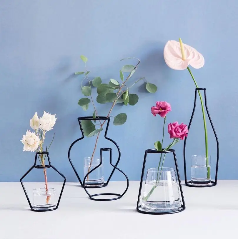 New Style Home Party Decoration Retro Iron Line Flowers Vase Metal Plant Holder Modern Solid Home Decor Nordic Styles Iron Vase