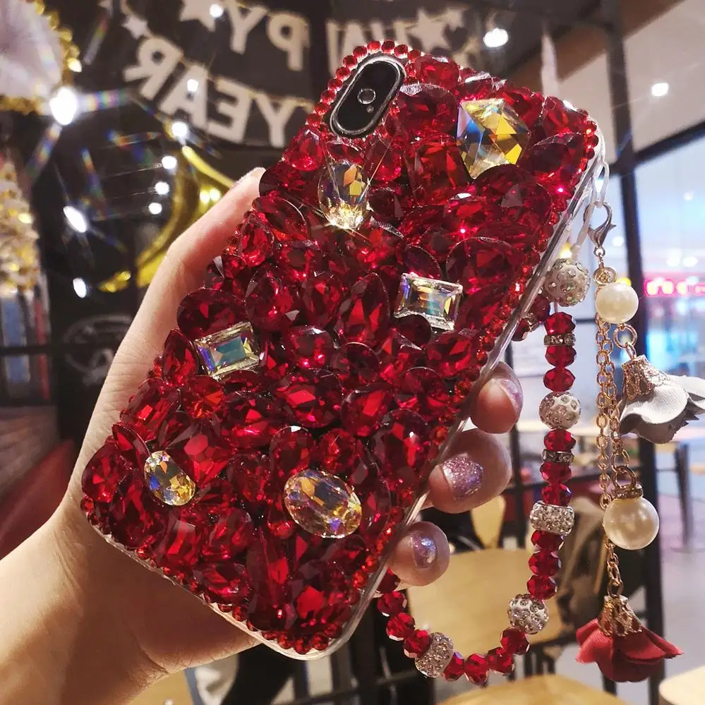 Роскошный красный блестящий чехол для iphone XS max с кристаллами и стразами 11 pro XR X 6 7 8