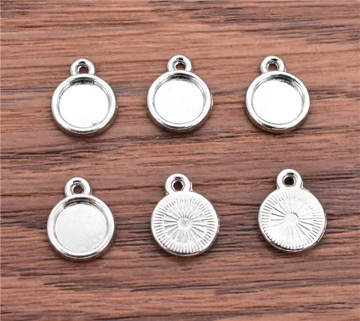 

30pcs 8mm Inner Size Rhodium Simple Style Cabochon Base Cameo Setting Charms Pendant