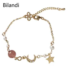 Простой браслет с Луной Блестящий Циркон звезда браслет милые жемчужные Японские ювелирные изделия