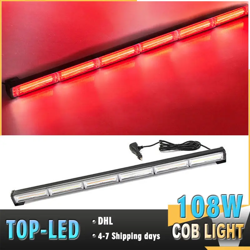 

35" 108W COB LED Emergency Warning Traffic Advisor Security Strobe Light Bar Red Flashing Lamp