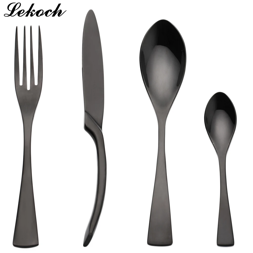

4 Pcs Black 304 Stainless Steel Dinnerware Set Gold Cutlery Set Mirror Polishing Utensils Kitchen Dinner Knife Fork Spoon Set