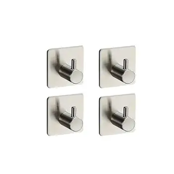 

4 Pcs Stainless Steel Hooks Hanger Key Purse Hooks Self Adhesive Heavy Duty Coat Hanger Robe Towel Hook for Bathroom Kitchen