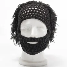 Ручной вязки парик борода шапочка кепки пещерный человек зимняя теплая шапка унисекс шляпа Хэллоуин подарки вечерние аксессуары для волос