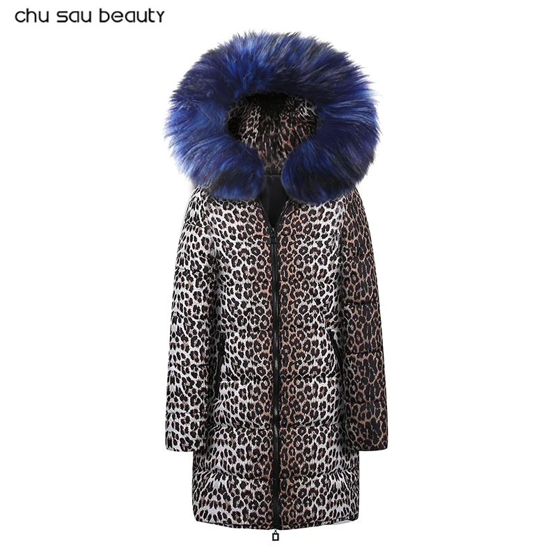 

2019 women's parkas new luxury faux fur leopard winter jacket down women's overcoats parka casual coats for women