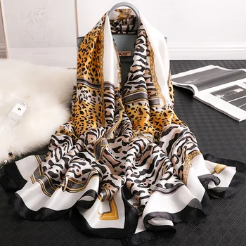 

Leopard beach towel print silk scarf women soft pashmina winter scarves lady travel shawls and wraps femme echarpe hijab bandana
