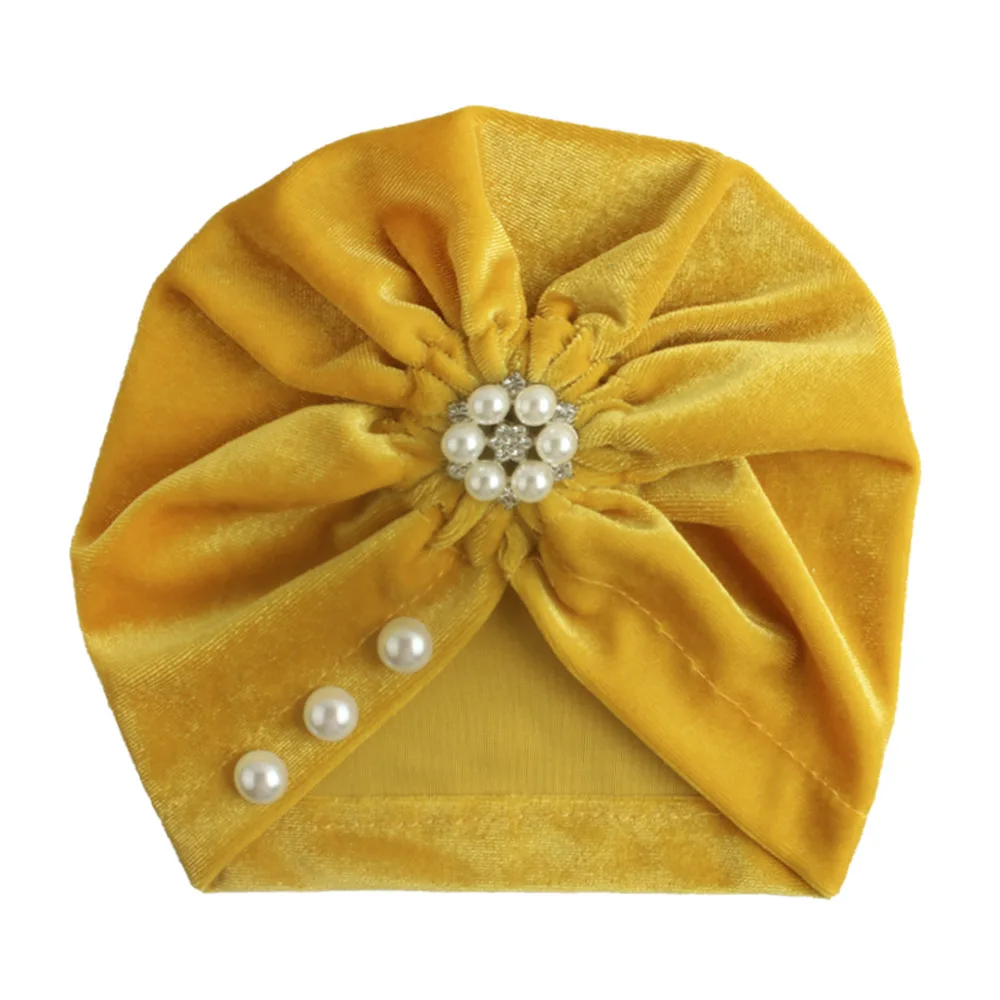 Nishine новорожденных золотые вельветовые кепки с Стразы конт-тюрбаны для девочек Spandx эластичные Beanie Hat Baby аксессуары для волос