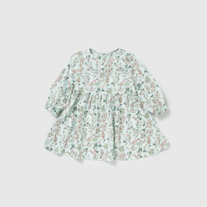 BalabalaBaby/мини-платье для девочек; Новинка г.; весенние хлопковые платья с длинными рукавами и цветочным рисунком для новорожденных - Цвет: Green red color