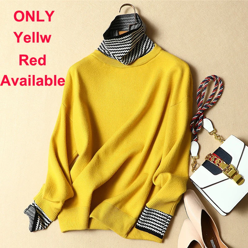 ONLY Yellow AND Red AVAILABLE winter women sweater female loose striped turtleneck pullovers female loose thick warm sweater ONLY Yellow AND Red AVAILABLE winter women sweater female loose striped turtleneck pullovers female loose thick warm sweater