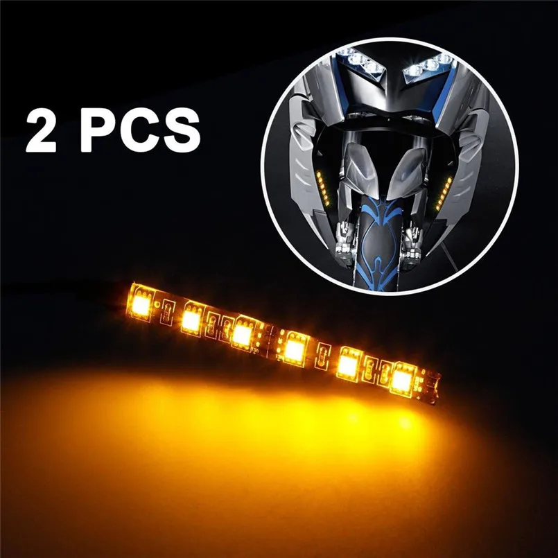 

12V 2x Mini Strip Black led motorcycle Turn signal Universal Amber lights Strip 6LED 2017 Motorcycle light