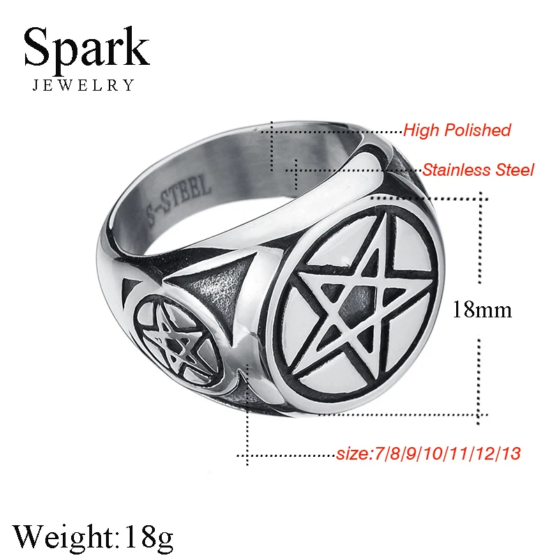 SPARK Винтаж Шарм Пентакль кольца для мужчин нержавеющая сталь полированная святая жизнь и здоровый символ Серебряный Цвет Ювелирные Кольца Подарочные