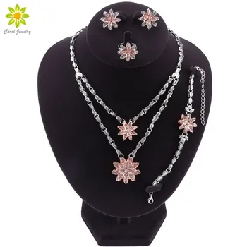 

Women African Beads Jewelry Set Nigerian Wedding Engagement Bridal Flower Pendant Necklace Earrings Set Fashion Costume Jewelry