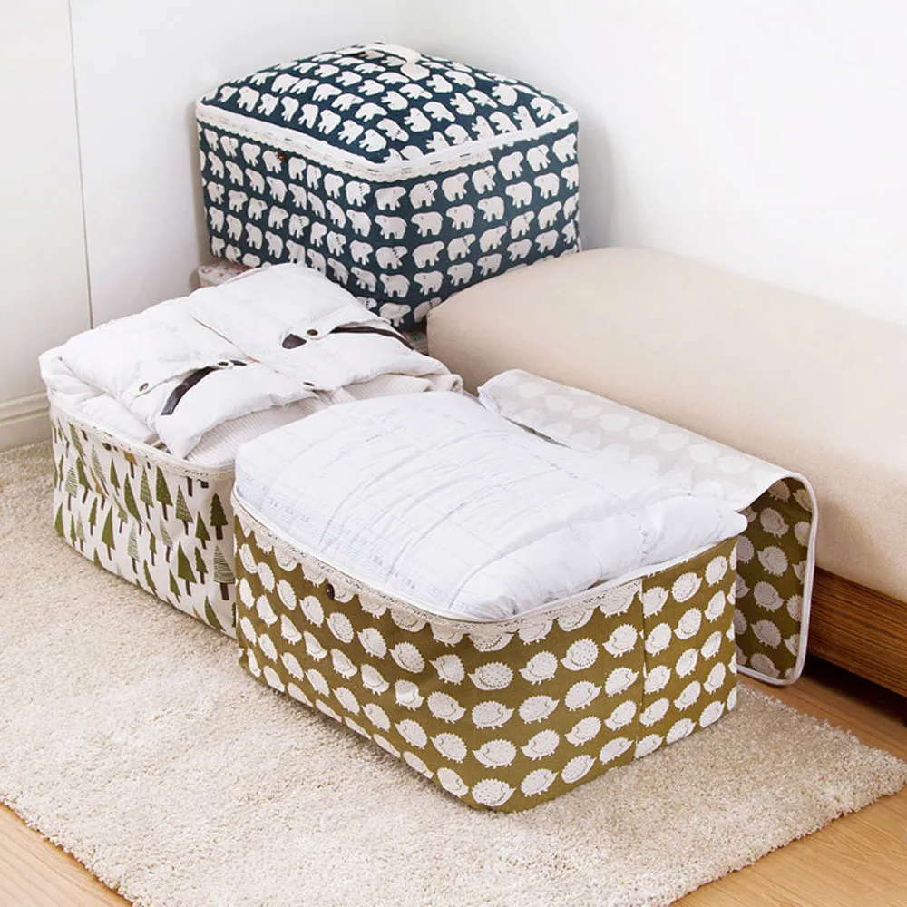 Cotton Linen Foldable Storage Bag Clothes Blanket Quilt Closet Sweater