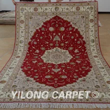 Yilong 6'x9 восточный цветочный дизайн шерстяные ковры красный изысканной ручной работы из шерсти и шелка, ковры(1395