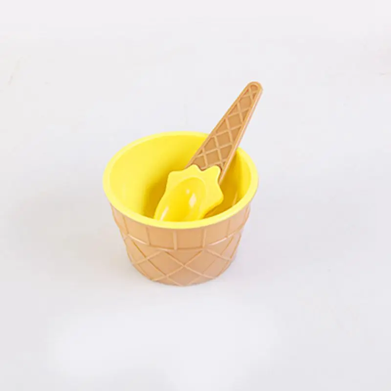 1 шт., красочная модная новая миска для мороженого с ложкой для детей, для мальчиков и девочек, милый комплект, инструмент для приготовления мороженного, летнее использование - Цвет: Yellow