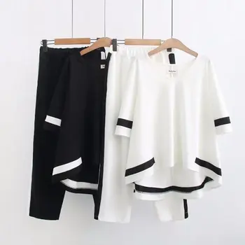 

Large size women's 2019 summer new overweight girls short sleeve sweater + casual pants
