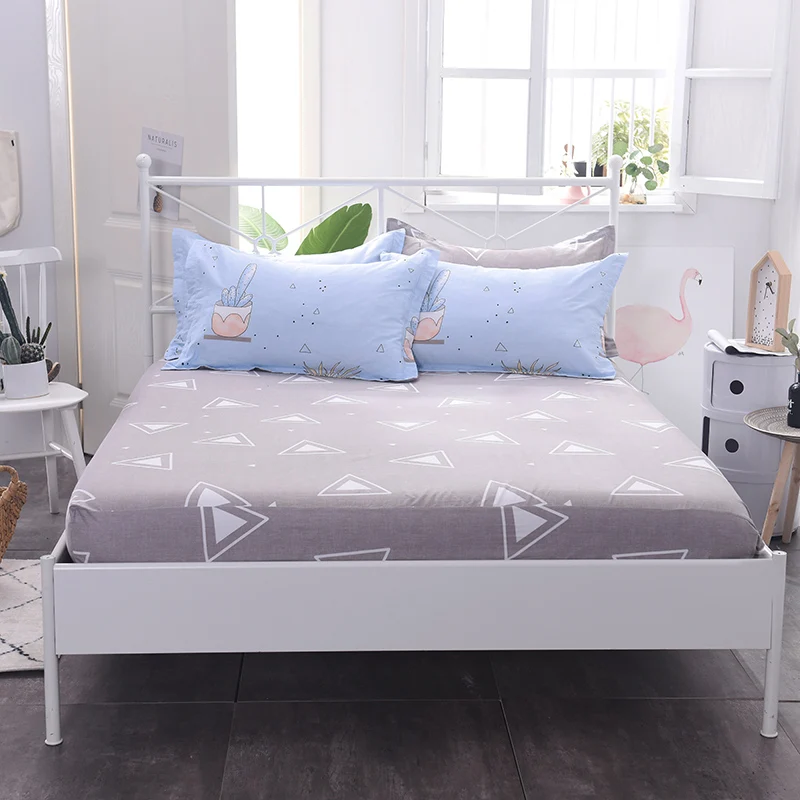 

Gray Stylish White Triangle Pattern 3pc On Sale Home Textile 100% Cotton Bed Sheet Set Solid Bedding Fitted Sheet pillowcase
